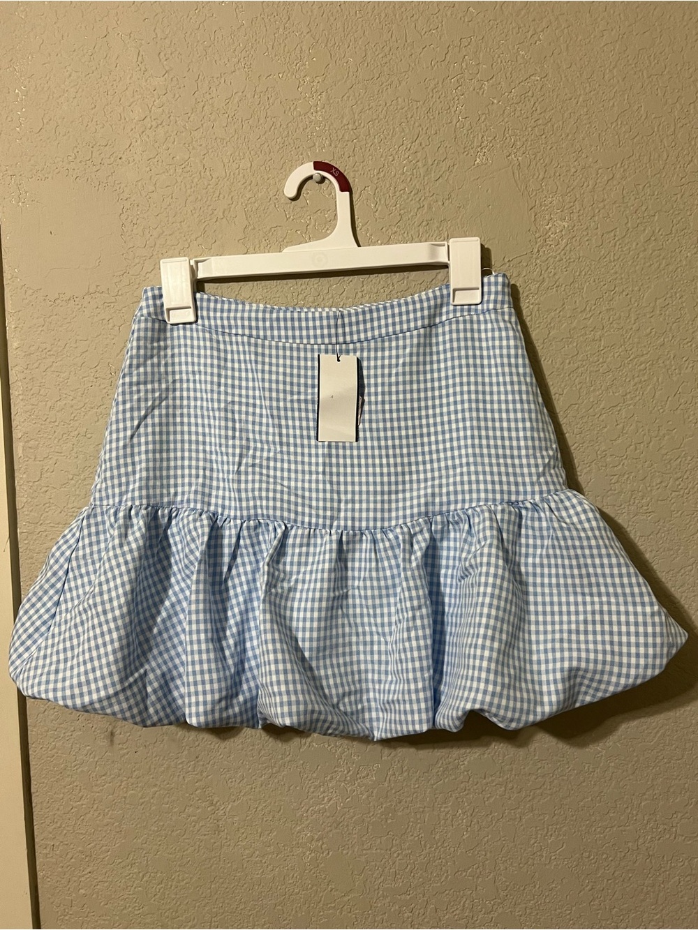 Light Blue Gingham Ruffle Mini Skirt